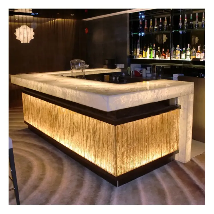 Modern özelleştirilmiş akrilik katı yüzey boyutu restoran gece kulübü şarap Bar Led ışıklı Bar tezgahı tasarım
