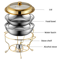 Scaldavivande Extra Large 8L Oro Argento a Alcool con Ripiani Regolabili, Coperchio in Vetro, Acciaio Inossidabile, Design Moderno, Scaldavivande Alto