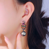 Mode perle bijoux Multi couleur CZ Zircon longue goutte boucle d'oreille pour les femmes mariée robe de mariée fête noir pistolet plaqué accessoires