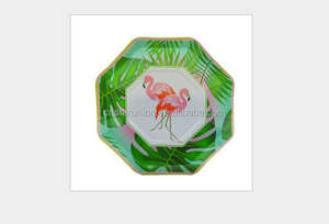 Vente en gros de plats jetables à la mode pour fête d'anniversaire sur le thème des flamants roses d'été avec pochette verte pour le dîner et le dessert - Product Image 5