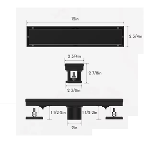 ניקוז ליניארי למקלחת בגודל 12 אינץ' בצבע שחור מט, פאנל 2 ב-1 עם מסנן שיער - Product Image 4