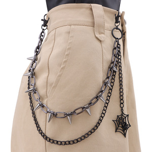 Trendy Studded Pants <b>Chain</b> Double Layer Metal With Spider Web Pendant Unisex <b>Waist</b> <b>Chain</b> For Party Hip Hop Style - Product Image 6