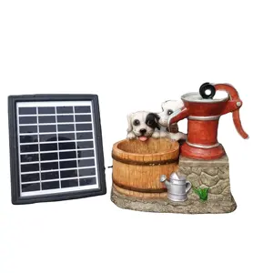 Fonte de água para cachorro, artesanato em resina para decoração de casa e jardim, estilo artificial, alimentado por energia solar