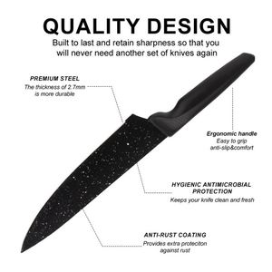 Juego de Cuchillos de Cocina de Acero Inoxidable con Logotipo Personalizado, Revestimiento Negro de PP, Diseño de Mango Antideslizante, Cuchillos para Pelar, Cortar Carne, Frutas y Verduras - Product Image 2