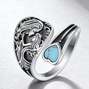 Japanese Korean Style Heart Shape Adjustable <b>Ring</b> With <b>Turquoise</b> Inlay For Women Mother Daughter Matching Gift Jewelry - Product Image 2
