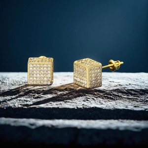 Cube Stud Earrings Full Diamond Geometric Design Zinc Alloy Party Jewelry - Product Image 2