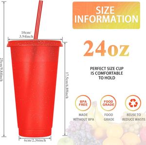 Wholesale <b>Bulk</b> 16Oz 24Oz Reusable Glitter Coffee Mug Color Change PP Plastic Tumbler With Straw for Cold Drinks & Boiling <b>Water</b> - Product Image 4