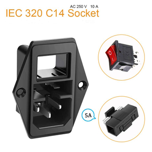 Adaptador de enchufe de montaje en <span class=keywords><strong>Panel</strong></span> IEC 320 C14 Toma de corriente Montaje de tornillo negro Botón rojo AC 250V 10A Toma de corriente de entrada de 3 pines - Product Image 6