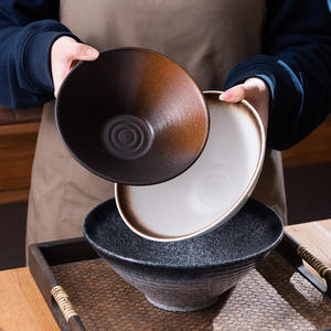 Vintage japonês redondo cerâmica sopa Udon Ramen <span class=keywords><strong>Bowl</strong></span> técnica personalizada para restaurante partido uso feito de trigo mourisco farinha - Product Image 5