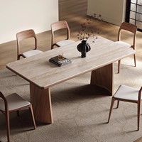 Ensemble de table à manger de style moderne et luxueux pour salon, avec base stable, plateau en bois massif et en pierre, design nordique, 6 places