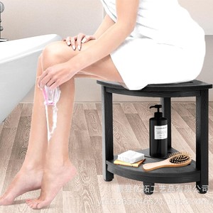 Banc de salle de bain en bois Yituo avec étagère de rangement à 2 niveaux, siège d'angle, tabouret noir, mobilier de douche intérieur - Product Image 1