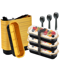 Ruckae Lot de 100 mini moules à pain avec couvercles et cuillères, barquettes jetables en aluminium rectangulaires, résistantes au four, pour la maison, les fêtes et les pique-niques (Noir)