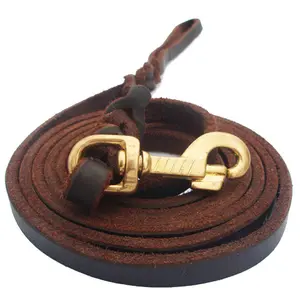 High Quality Custom Large Long Cowhide Dog Leash Durable Genuine Leather Pet Traction Rope Handmade With Sustainability Features