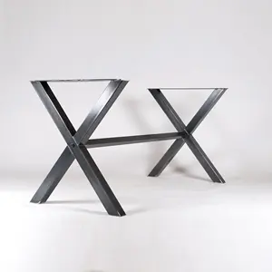 ขาโต๊ะโลหะอุตสาหกรรมเหล็กหล่อรูปตัว X ร้านอาหารโต๊ะรับประทานอาหารฐานโต๊ะเฟอร์นิเจอร์ที่ถอดออกได้ยืนขาโต๊ะสีดำ