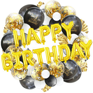 Palloncino in Alluminio 'Happy Birthday' da 16 Pollici Palloncini Bianchi e Dorati con Coriandoli Foglie di Palma Artificiali Decorazioni per Feste di <span class=keywords><strong>Compleanno</strong></span> e Matrimoni - Product Image 2