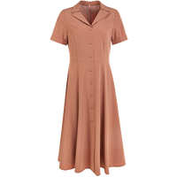 Robe midi boutonnée élégante et respirante en tissu tissé à manches courtes pour femme, taille naturelle, idéale pour l'été