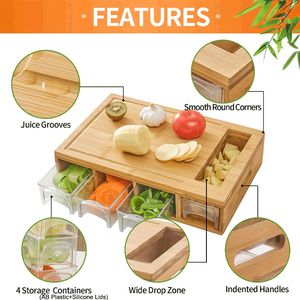 <span class=keywords><strong>Planche</strong></span> à fromage en bois multi-usages écologique <span class=keywords><strong>Planche</strong></span> à découper en bambou avec 4 récipients pour la cuisine Blocs à découper - Product Image 2