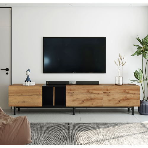 Modern TV Stand for 80'' TV with 3 Doors, Media Console Table, Entertainment Center with Large Storage Cabinet for Living Room