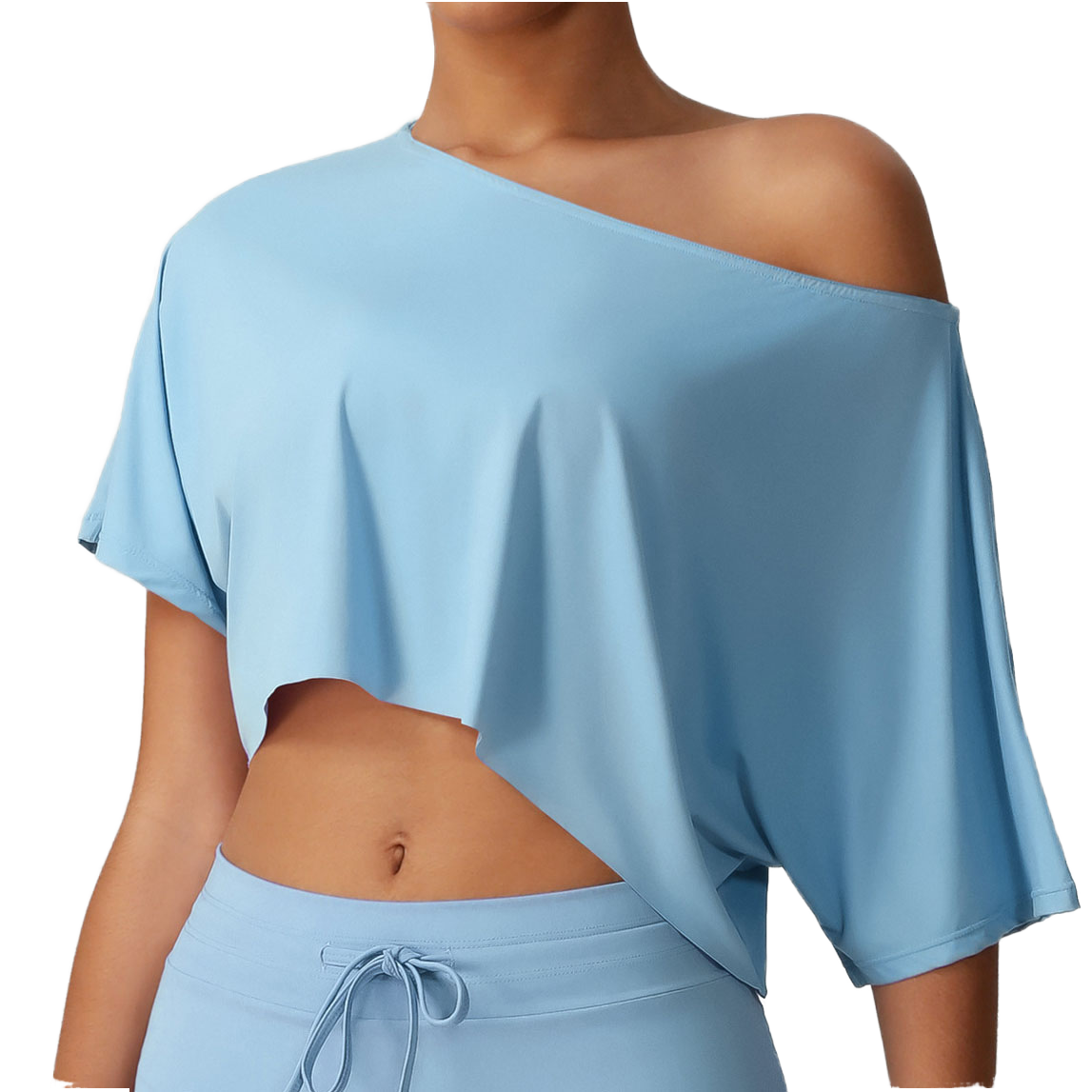 Sm2534 Women's High Elastic One Shoulder Tank Top Breathable Oversized Cropped T-shirt Gym Casual Yoga Top Wholesale Yoga Top