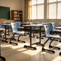 Offre Spéciale : Ensemble Bureau et Chaise pour Étudiant, Chaise en Plastique à Pieds en C à Trou Unique avec Plateau de Bureau Trapézoïdal et Panier à Livres