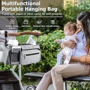 Borsa da appendere al passeggino, borsa universale per passeggino con 2 portabicchieri isolati, organizer con tracolla e grande capacità - Product Image 3