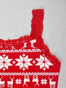 Top de Tirantes Rojo con Encaje y Estampado de Reno y Copo de Nieve para Mujer, Venta al por Mayor, Personalizado OEM, Ropa Casual de Vacaciones - Product Image 5