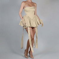 Robe de soirée élégante en satin, sans bretelles, sans manches, à taille haute et à volants, style corset, pour femme, vente en gros personnalisée