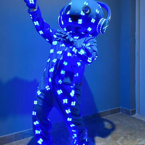 Traje de Robot con Luces LED para Fiesta de Carnaval en Club Nocturno, Blazer Negro, Tejido Sólido con <span class=keywords><strong>Lentejuelas</strong></span> - Product Image 1