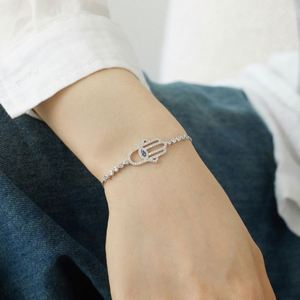 Bracelet pour femme Dylam Protection Symbol Fine Jewelry, chaîne en argent sterling, zircon cubique bleu 5A, amulettes Hamsa aux yeux bleus - Product Image 5