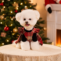 Robe pour chien à carreaux rouges avec col roulé noir, style britannique, en velours extensible, avec nœud, pour l'hiver et Noël, tailles XS-XXL