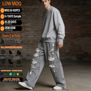 Pantalones Deportivos Casuales al por Mayor con Diseños Modernos Personalizados OEM, Pantalones Deportivos Lisos, Pantalones para Hombre con Efecto Desgastado - Product Image 1