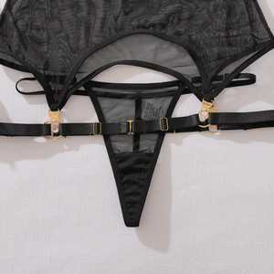 Ensemble de Lingerie Teddy de Luxe pour Femme, Col Noir, Style Spicy Girl, 4 Pièces, Transparent <span class=keywords><strong>en</strong></span> Maille Fine, avec <span class=keywords><strong>Porte</strong></span>-Jarretelles Nude Sexy - Product Image 5