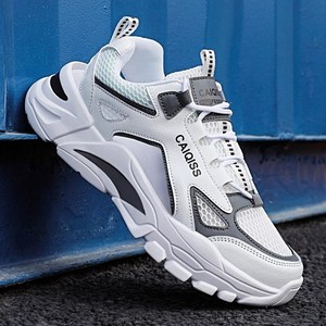 Caiqiss Zapatillas deportivas para hombre, color blanco, gris, con cordones, zapatos deportivos informales, zapatillas de moda para exteriores, talla 40-45 - Product Image 4