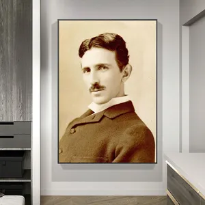 tesla imagen Suppliers-Nikola-retrato artístico de Tesla, pintura en lienzo, carteles e impresiones, imagen artística de pared para decoración del hogar (sin marco)