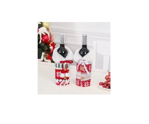 Funda para Botella de Vino Navideña, Suéter Tejido Navideño para Botella de Vino Tinto, Juego de Fundas para Botella de Cerveza con Diseño de Árbol de Navidad y Copo de Nieve - Product Image 1