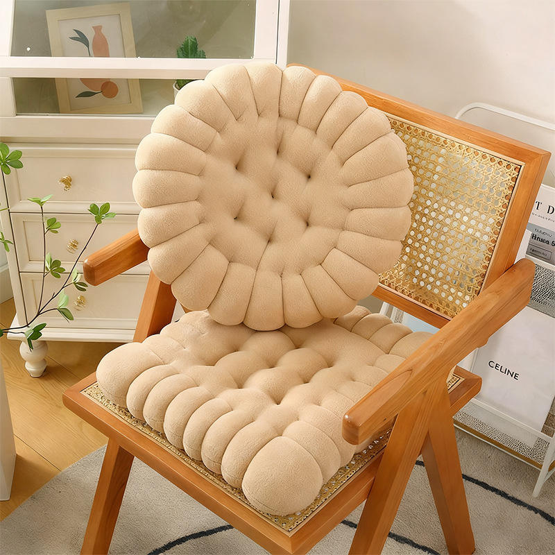 สีเบจล้วน - หมอนรองนั่งทรงคุกกี้