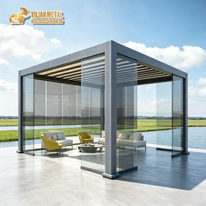 Pergola motorisée en aluminium bioclimatique <span class=keywords><strong>avec</strong></span> éclairage <span class=keywords><strong>LED</strong></span>, toit à lames orientables, portes coulissantes, pergola de patio - Product Image 1