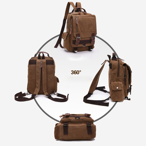 <span class=keywords><strong>Zaino</strong></span> <span class=keywords><strong>da</strong></span> <span class=keywords><strong>Viaggio</strong></span> in Tela Cerata Stile <span class=keywords><strong>Vintage</strong></span> con Tasche Multiple, Borsa a Tracolla Singola o Doppia per Uomo - Product Image 3