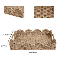 Panier de rangement en jonc de mer tressé à bords ondulés, style minimaliste, avec double poignée, en paille, décoration douce pour la maison, pour fruits et articles divers