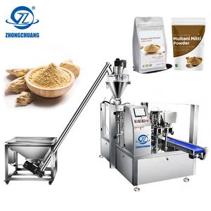 Máquina Envasadora Rotativa de <span class=keywords><strong>Polvo</strong></span> de Cúrcuma y Multani Mitti con Sistema de Llenado por Auger para Bolsas Preformadas con Cierre Zip - Product Image 1