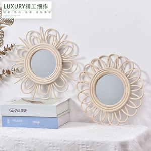 Rattan Woven <b>Mirror</b> Round 2Pcs Wall <b>Hanging</b> Decorative <b>Mirror</b> For Living Room Entryway Art Photography <b>Mirror</b> - Product Image 1