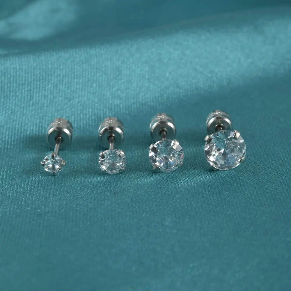 Baja bedah 0.8mm anting zirkon lapisan emas hitam benang eksternal pola silinder gesper keamanan grosir 20G