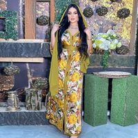 A-49 Grande Taille Respirante Musulmane Arabe Élégante Style Fleurie Broderie Encolure Manche Ceinture Robe Abaya Dubaï Orientale