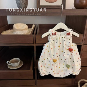 Child Star Circle Toddler Girls Sleeveless Dress Halter Neck High Waist Breathable Polka Dot Heart Applique Princess Dress - Product Image 1