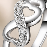 Bague Cœur Infini Romantique en Moissanite pour Femme, en Cuivre Plaqué Argent, Double Bande d'Amour Pavé, Promesse d'Éternité, Fiançailles, Mariage