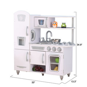 Cuisine en bois classique vintage blanche pour enfants avec machine à glaçons, téléphone, robinet, évier, brûleur et four - Product Image 6