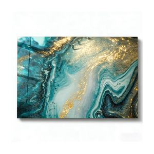 Cuadro Decorativo Pintado a Mano con Textura de Madera Azul Turquesa y Dorado, Arte Mural Moderno de Diseño Abstracto para Decoración del Hogar, Lienzo Decorativo - Product Image 1