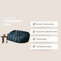 Canapé modulable capitonné élégant et moelleux avec noyau en éponge pleine, emballage compressible en rouleau, velours bleu foncé pour appartement