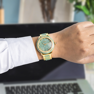 Reloj mecánico automático de jade natural de lujo para hombre, reloj de pulsera con fecha y esfera de diamantes chapada en oro - Product Image 5