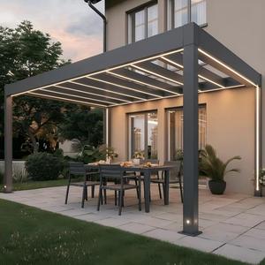Pergola motorisée d'extérieur en aluminium avec revêtement en poudre, kit de pergola avec éclairage LED pour abri de voiture, <span class=keywords><strong>garage</strong></span> et décoration extérieure - Product Image 1